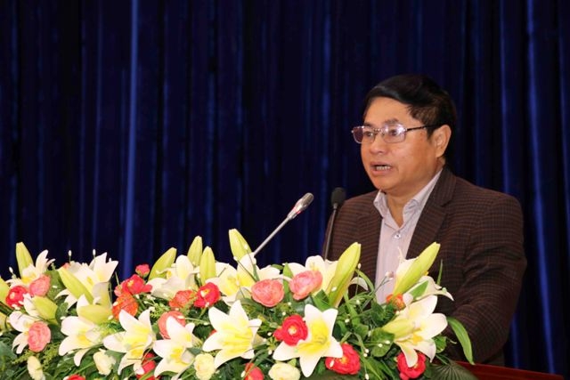 Phó Bí thư Thường trực Tỉnh ủy Phạm Minh Tấn phát biểu tại Hội nghị.