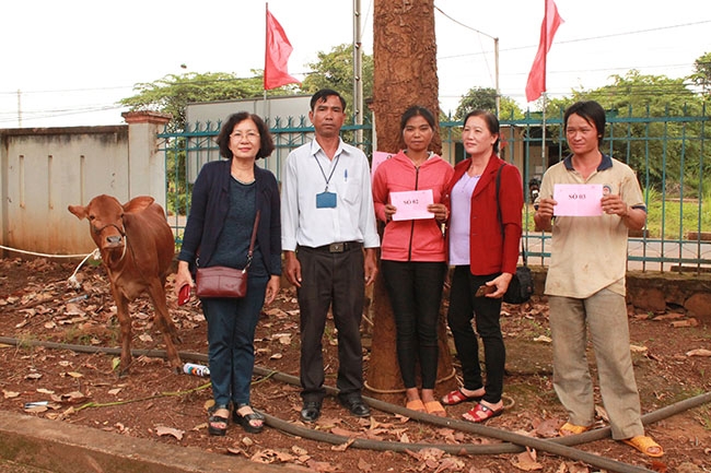 Hội Bảo trợ NTT-TMC tỉnh cùng chính quyền địa phương trao bò cho các hộ nghèo, có người khuyết tật tại xã Cư M'gar, huyện Cư M'gar.