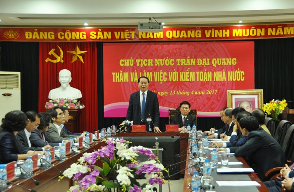  Chủ tịch nước Trần Đại Quang thăm và làm việc với Kiểm toán nhà nước năm 2017. Ảnh: KTNN