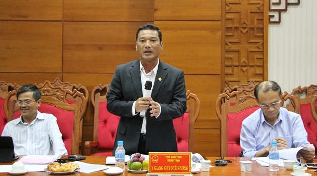 Phó Chủ tịch UBND tỉnh Y Giang Gry Niê Knơng phát biểu tại cuộc họp