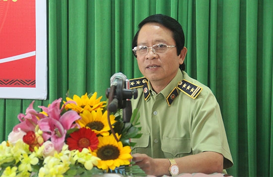 Ông Giao Thanh Tùng, quyền Cục trưởng Cục Quản lý thị trường tỉnh đánh giá tình hình công tác của lực lượng quản lý thị trường tỉnh năm 2018