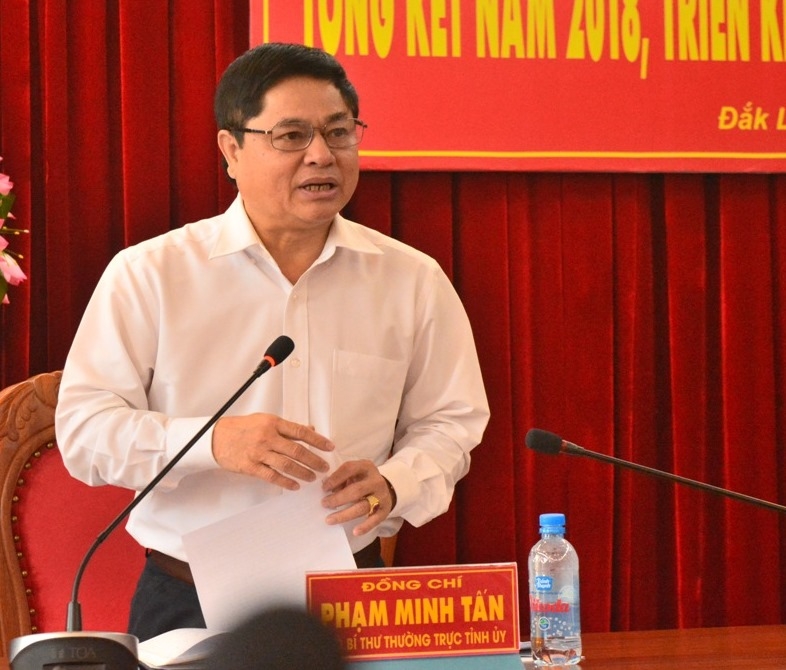 Đồng chí Phạm Minh Tấn, Phó Bí thư Thường trực Tỉnh ủy, Trưởng Ban Chỉ đạo phát biểu triển khai nhiệm vụ năm 2019 tại hội nghị.