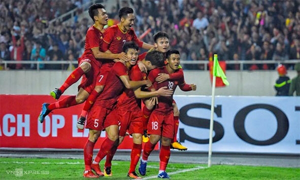 Niềm vui của các cầu thủ U23 Việt Nam sau trận thắng U23 Thái Lan.  