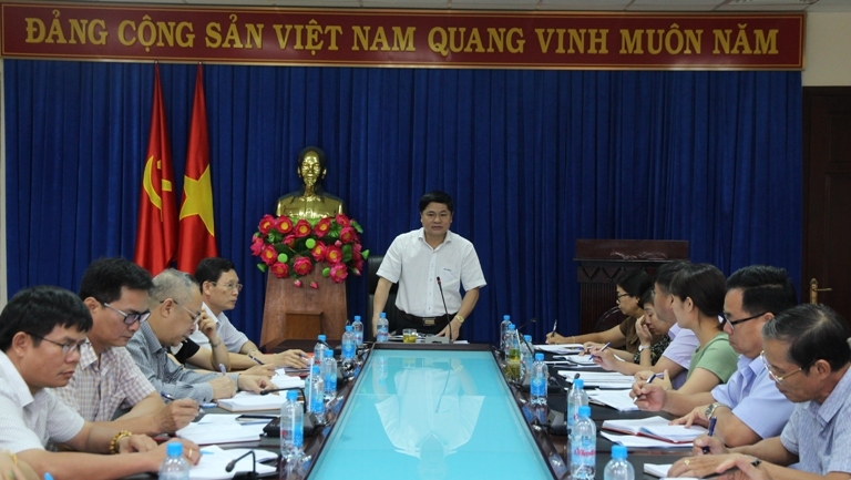 Phó Bí thư Thường trực Tỉnh ủy Phạm Minh Tấn phát biểu tại cuộc họp.