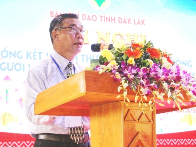 Chủ tịch Ủy ban MTTQ Việt Nam tỉnh Y Dec H’đớk phát biểu khai mạc Hội nghị . 
