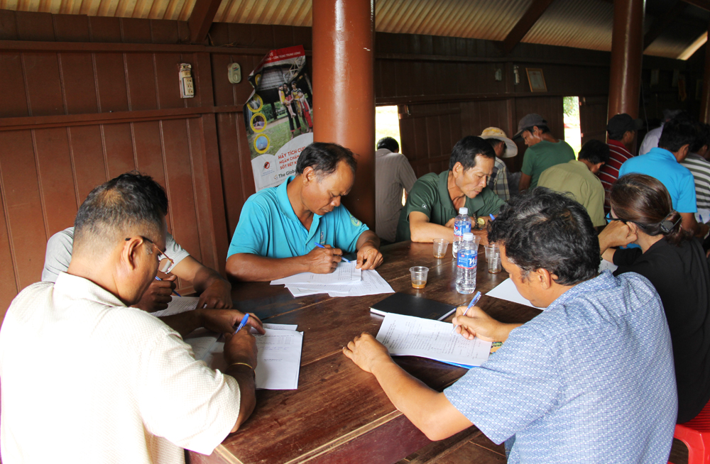 Nông dân tham gia khảo sát về thực trạng sản xuất cà phê tại lớp tập huấn