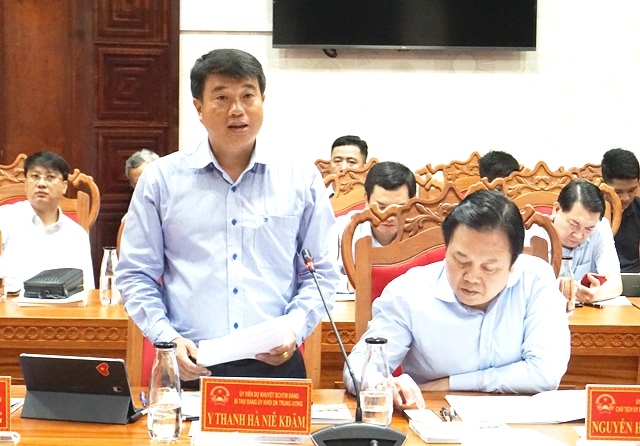 Bí thư Đảng ủy khối Doanh nghiệp Trung ương Y Thanh Hà Niê Kđăm phát biểu tại buổi làm việc. 