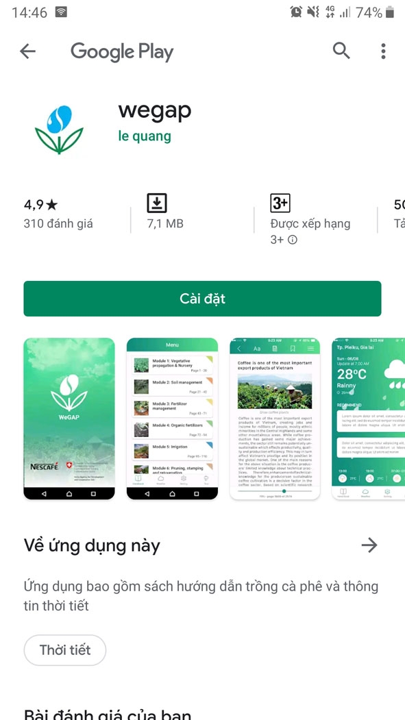  Ứng dụng WeGAP trên Google play  được chụp qua  màn hình  điện thoại. 
