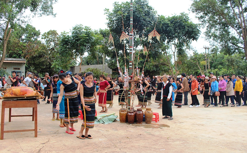 Lễ hội mừng lúa mới của đồng bào Xê Đăng ở buôn Kon Hring (xã Ea H’đing, huyện Cư M’gar).  