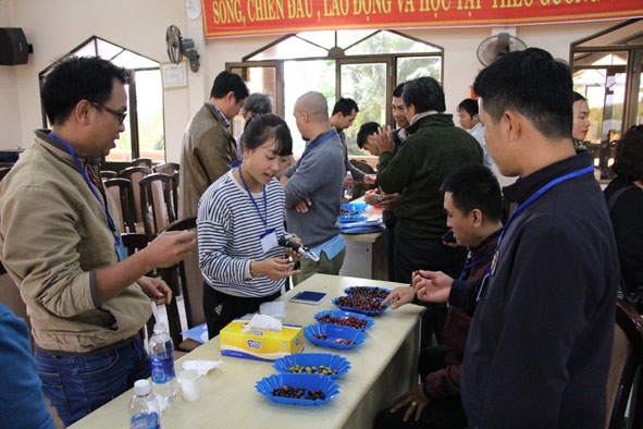 Các học viên tham gia lớp tập huấn về chế biến cà phê đặc sản tại thị xã Buôn Hồ đầu năm 2020. 