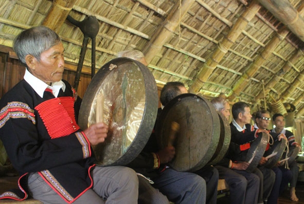 Biểu diễn cồng chiêng được Khu  du lịch  sinh thái Akô Ea (buôn Akô Dhông)  khai thác phục vụ  du khách. 