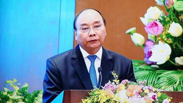 Thủ tướng Chỉnh phủ Nguyễn Xuân Phúc phát biểu tại hội nghị. (Ảnh chụp màn hình)