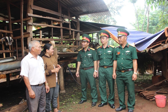 Ban Chỉ huy  Quân sự  huyện Cư M'gar phối hợp  với các cơ quan, đơn vị hỗ trợ  giống vật nuôi  cho người nghèo. 