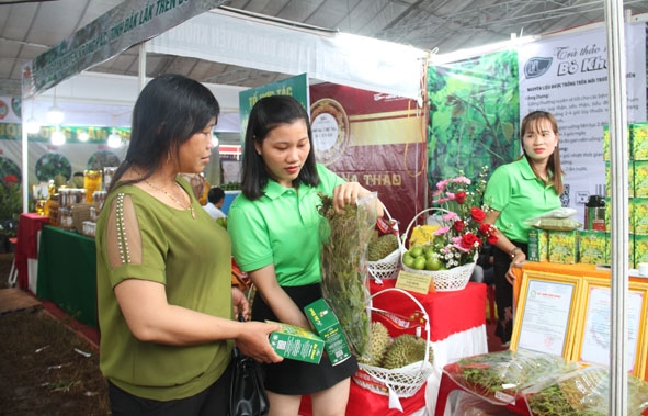 Hợp tác xã Nông nghiệp - Dịch vụ Cao Bằng (huyện Krông Pắc) trưng bày và giới thiệu sản phẩm rau bò khai đỏ.