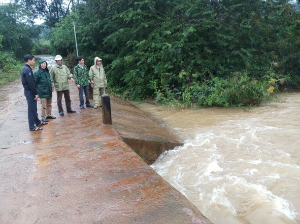 Ban Chỉ huy phòng chống thiên tai - tìm kiếm cứu nạn huyện Krông Năng kiểm tra tình hình mưa bão trên địa bàn xã Tam Giang.