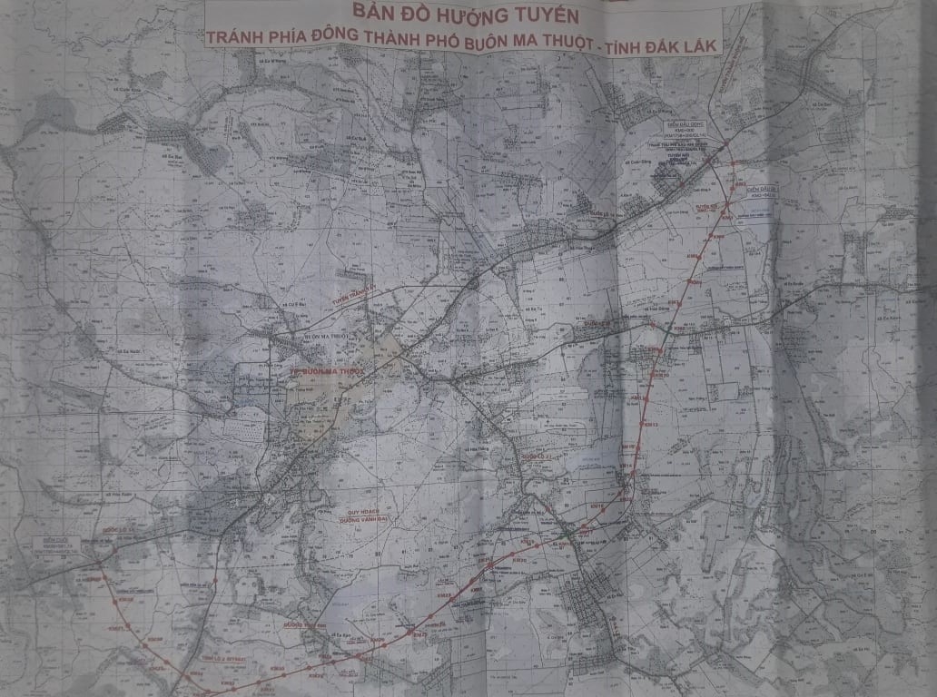 Bản đồ hướng tuyến đường Hồ Chí Minh đoạn tránh phía Đông TP. Buôn Ma Thuột.