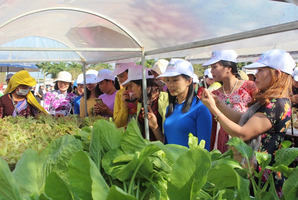 Cán bộ, hội viên phụ nữ tham quan mô hình khởi nghiệp của phụ nữ huyện Krông Ana.
