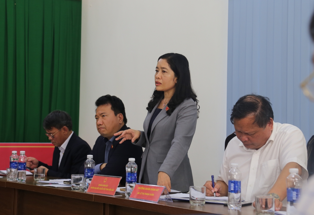 Phó Trưởng đoàn chuyên trách phụ trách Đoàn ĐBQH tỉnh  Đắk Lắk Lê Thị Thanh Xuân phát biểu tại buổi giám sát
