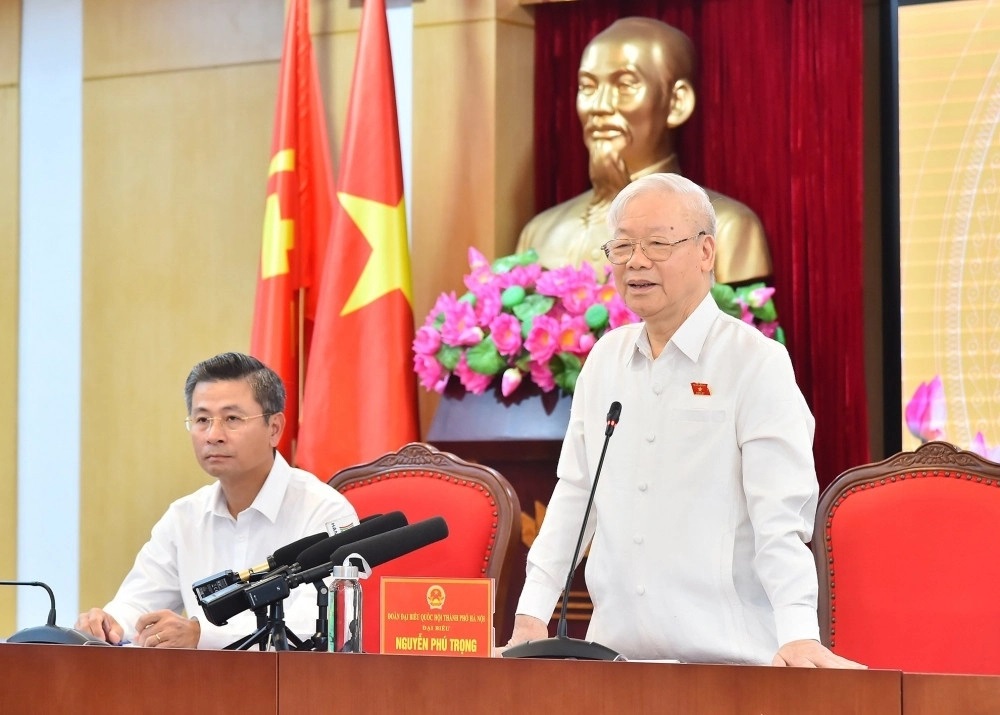 Tổng Bí thư Nguyễn Phú Trọng trong một cuộc tiếp xúc cử tri trước Kỳ họp thứ 6 Quốc hội khóa XV. Ảnh: VOV