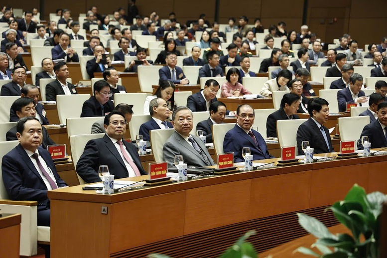 Các đồng chí lãnh đạo Đảng và Nhà nước; nguyên lãnh đạo Đảng và Nhà nước tham dự Hội nghị - Ảnh: VGP