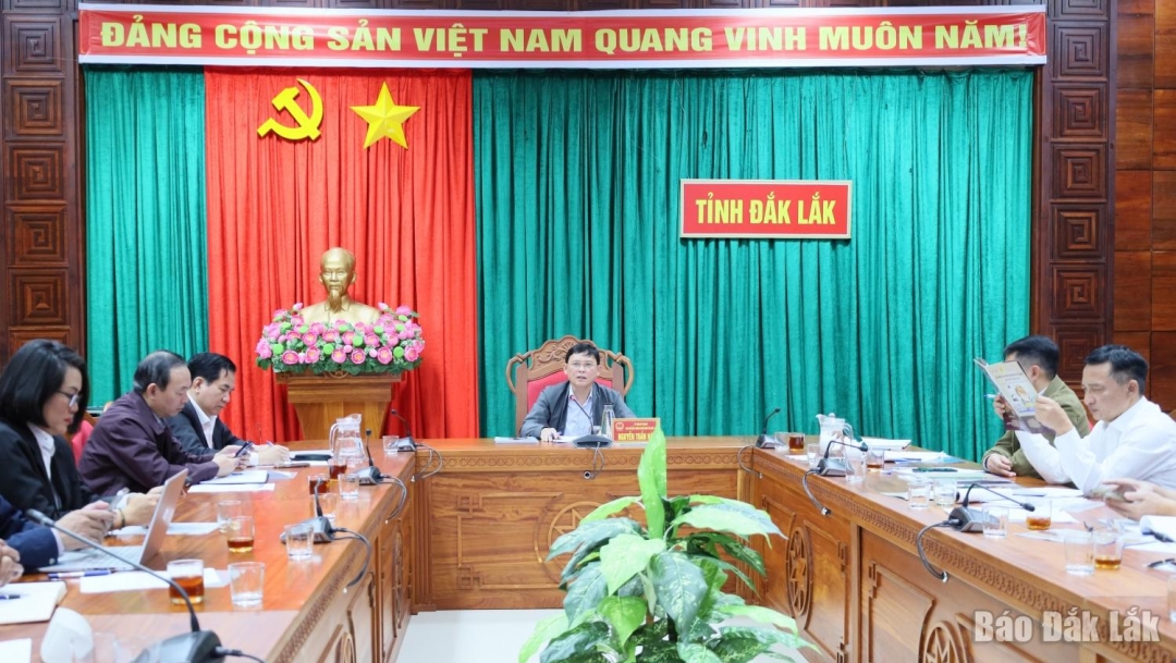 Phó Chủ tịch Thường trực UBND tỉnh Nguyễn Tuấn Hà, Trưởng Ban Tổ chức Lễ hội chủ trì cuộc họp.