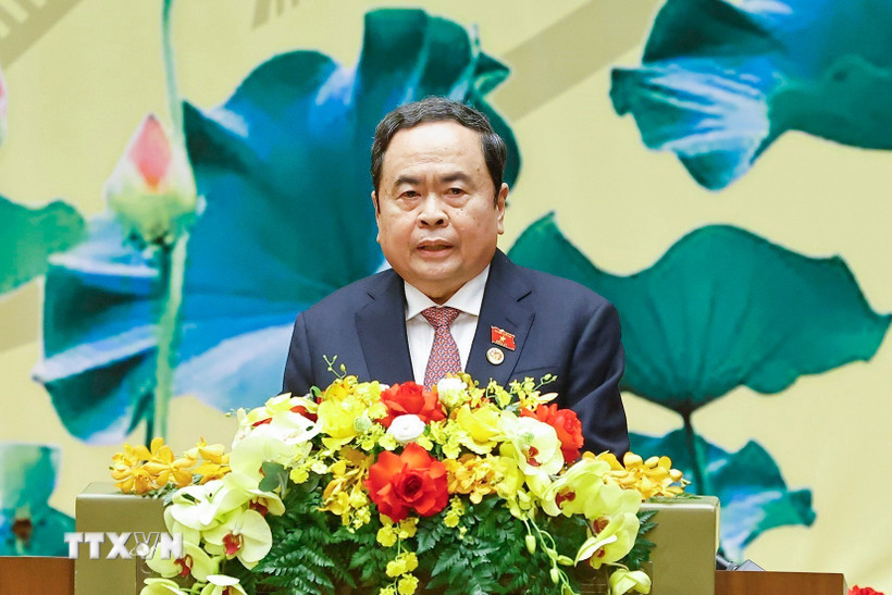 Chủ tịch Quốc hội Trần Thanh Mẫn đọc diễn văn kỷ niệm. Ảnh: TTXVN