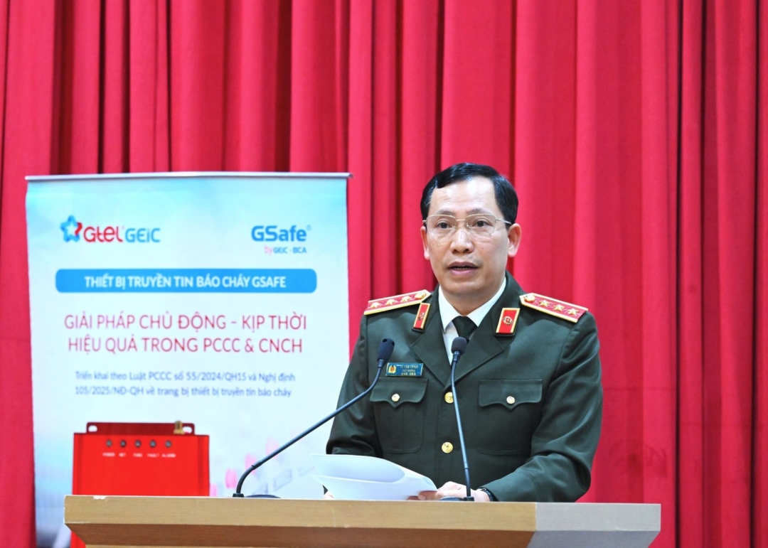 Thứ trưởng Lê Văn Tuyến phát biểu chỉ đạo tại Lễ ra mắt. (Ảnh: Cổng thông tin điện tử Bộ Công an)