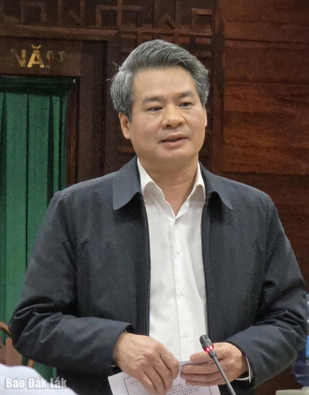 Đồng chí Nguyễn Quang Đức, Phó Trưởng Ban Tuyên giáo và Dân vận Trung ương, Phó Chánh Văn phòng Hội đồng Bầu cử quốc gia phát biểu tại buổi làm việc.