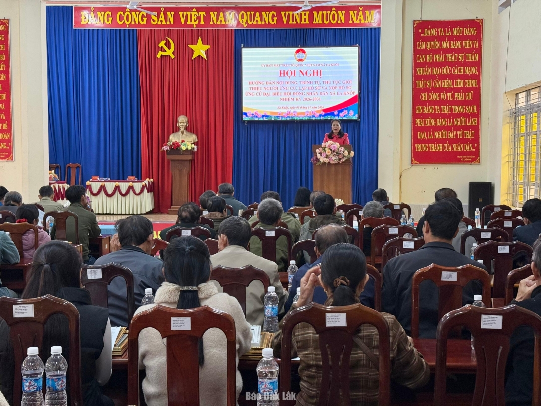 Ủy ban MTTQ Việt Nam xã Ea Knốp đã tổ chức hội nghị hướng dẫn nội dung, trình tự, thủ tục giới thiệu người ứng cử, lập hồ sơ và nộp hồ sơ ứng cử đại biểu HĐND xã Ea Knốp nhiệm kỳ 2026 - 2031.