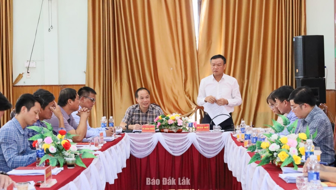 , đồng chí Đào Mỹ, Tỉnh ủy viên, Phó Chủ tịch UBND tỉnh, Phó Chủ tịch Ủy ban bầu cử tỉnh phát biểu chỉ đạo công tác bầu cử tại xã Dang Kang.