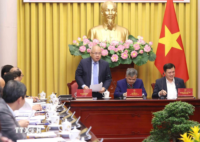 Thứ trưởng Bộ Tài chính Đỗ Thành Trung phát biểu. Ảnh: TXVN