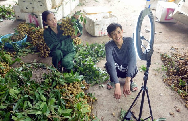 Nông dân Hợp tác xã Dịch vụ Nông nghiệp Ngoan Hậu (Sơn La) đẩy mạnh quảng bá, kết nối tiêu thụ nông sản qua các trang mạng. Ảnh: TTXVN