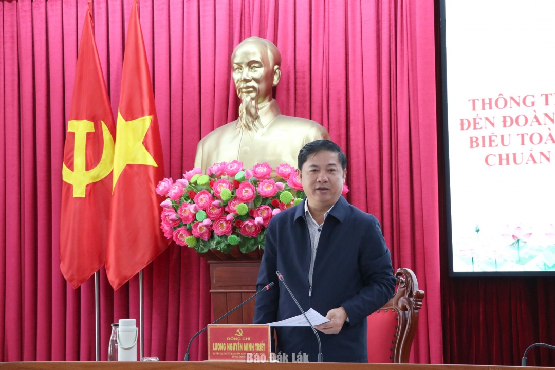 Đồng chí Lương Minh Triết, Ủy viên dự khuyết Trung ương Đảng, Bí thư Tỉnh ủy phát biểu kết luận hội nghị.