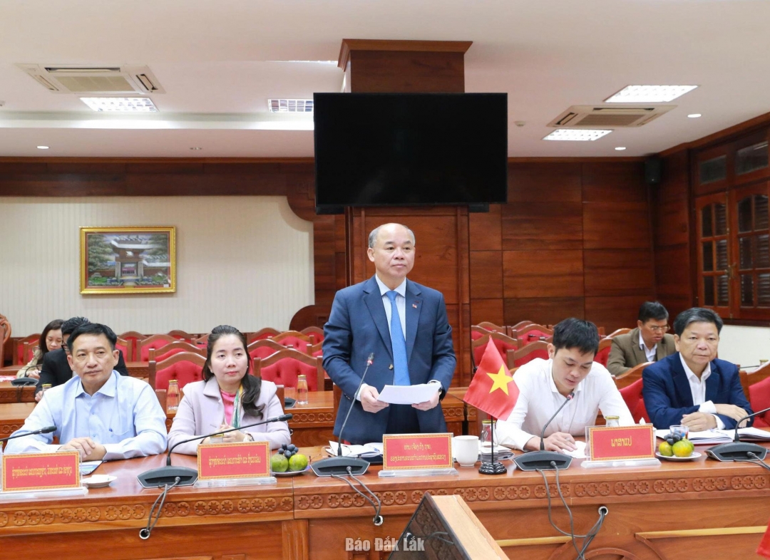 Phó Chủ tịch UBND tỉnh Đắk Lắk Trương Công Thái phát biểu tại buổi chào xã giao