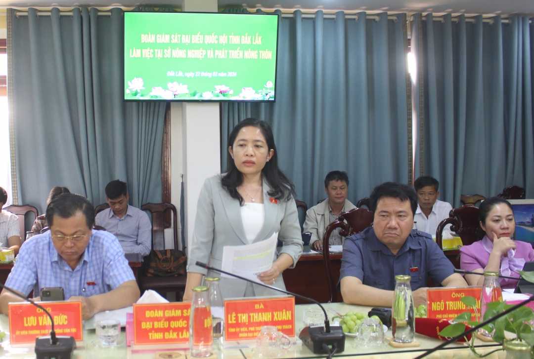 Phó Trưởng đoàn phụ trách Đoàn ĐBQH tỉnh, Trưởng Đoàn giám sát Lê Thị Thanh Xuân phát biểu kết luận tại buổi giám sát.