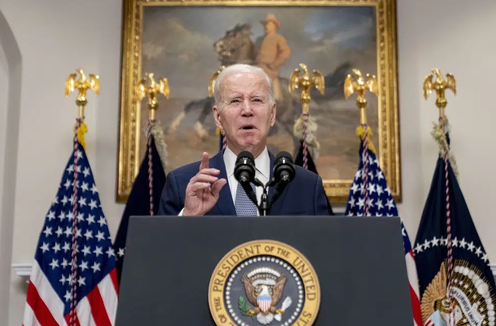 Tổng thống Joe Biden phát biểu về cuộc khủng hoảng ngân hàng tại phòng Roosevelt của Nhà Trắng ở Washington, D.C. ngày 13/3/2023. Ảnh: AP