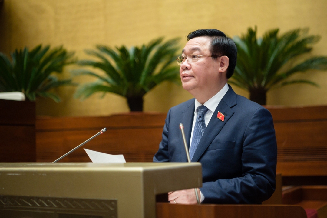 Chủ tịch Quốc hội Vương Đình Huệ phát biểu kết luận phiên làm việc. Ảnh: Quochoi.vn