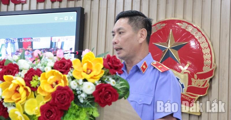 Viện trưởng Viện KSND tỉnh Lê Quang Tiến phát biểu kết luận hội nghị.