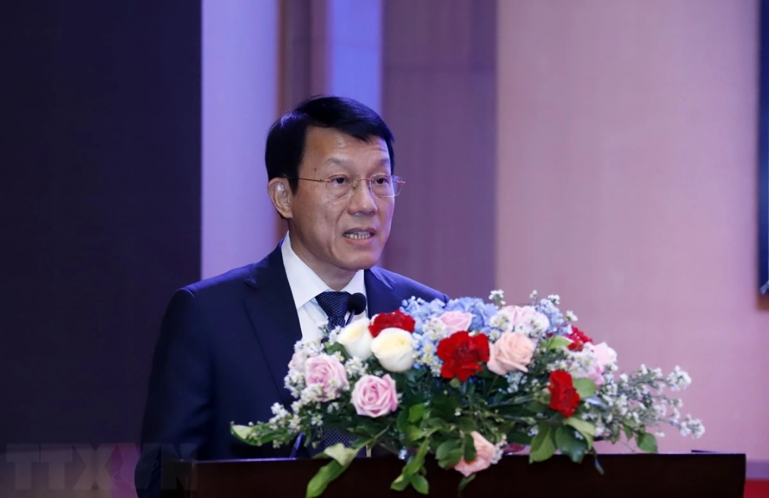 Thượng tướng Lương Tam Quang, Thứ trưởng Bộ Công an Việt Nam, phát biểu tại Hội nghị. (Ảnh: Phạm Kiên/TTXVN