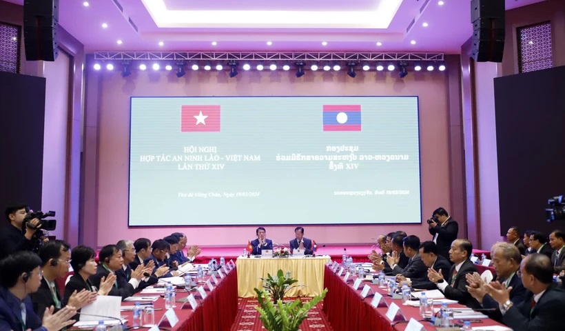 Hội nghị Hợp tác An ninh Việt Nam-Lào lần thứ 14. (Ảnh: Phạm Kiên/TTXVN