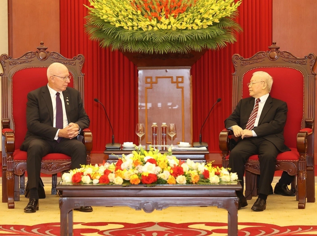 Tổng Bí thư Nguyễn Phú Trọng tiếp Toàn quyền Australia David Hurley thăm cấp Nhà nước Việt Nam chiều 4/4/2023. (Ảnh: Trí Dũng/TTXVN
