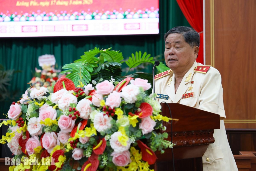 Trung tướng, Anh hùng Lực lượng vũ trang Châu Văn Mẫn phát biểu tại Lễ kỷ niệm.