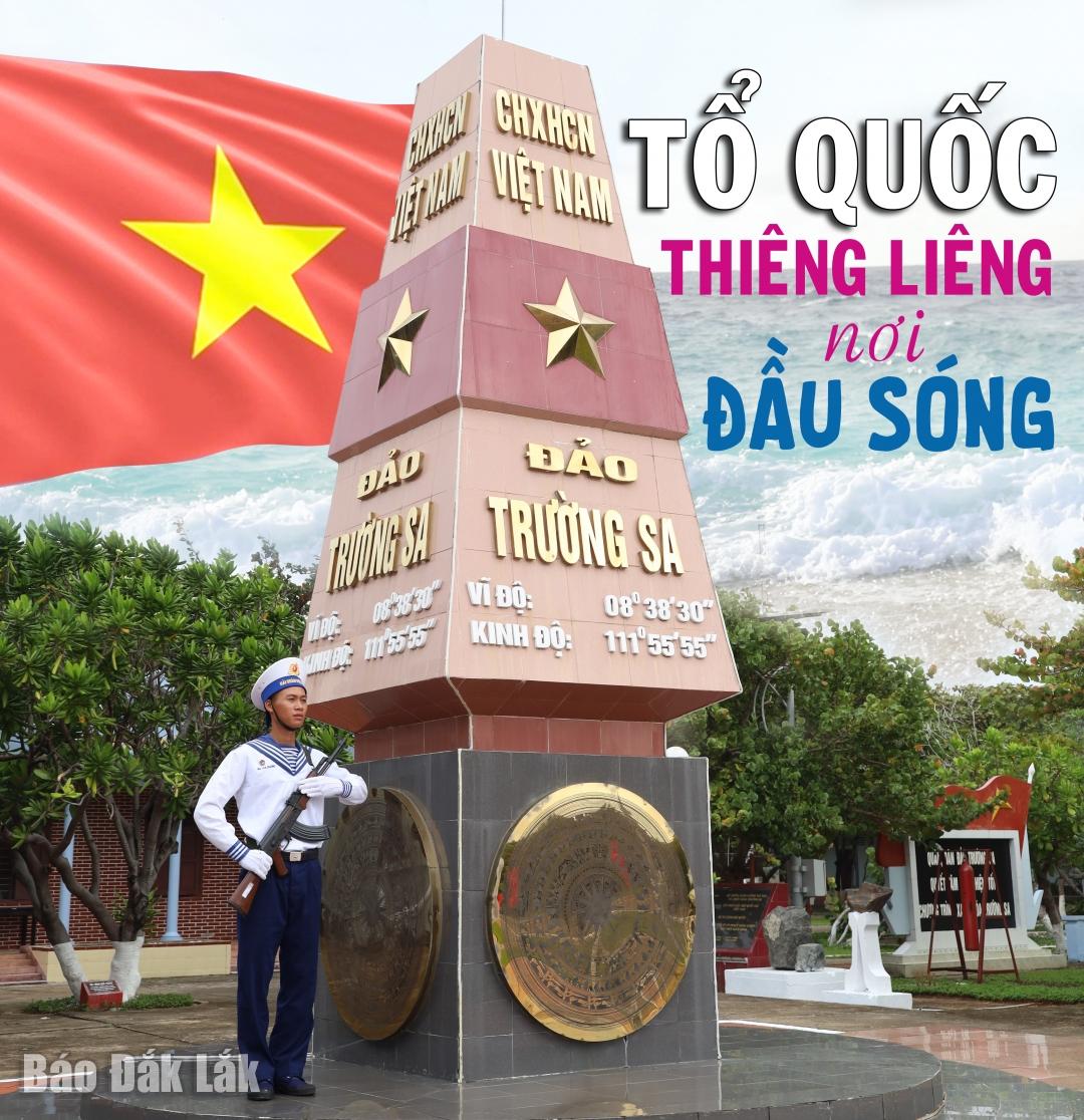 Canh giữ cột mốc chủ quyền trên đảo Trường Sa. Ảnh: Lê Thành (Ảnh chân trang Báo Đắk Lắk số 7478, thứ tư, ngày 6/3/2024)