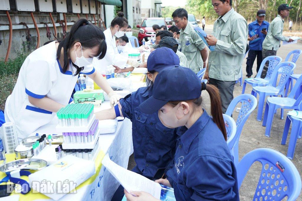 Công nhân, người lao động trong Khu Công nghiệp Hòa Phú được khám sức khỏe miễn phí nhân Tháng Công nhân năm 2024. (Ảnh minh họa)