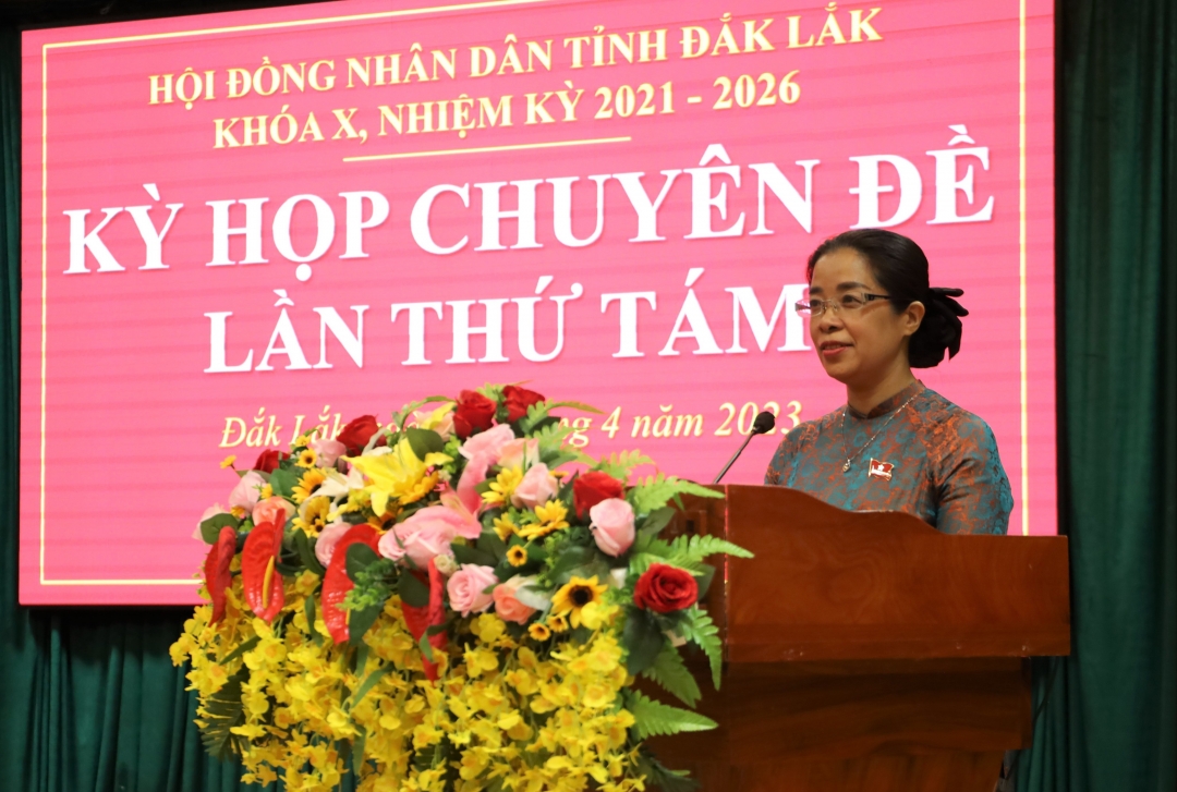 Chủ tịch HĐND tỉnh Huỳnh Thị Chiến Hòa phát biểu bế mạc kỳ họp.