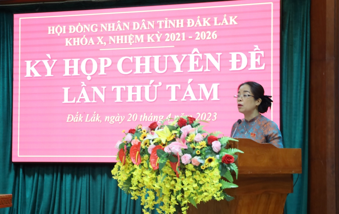 Chủ tịch HĐND tỉnh Huỳnh Thị Chiến Hòa phát biểu khai mạc.