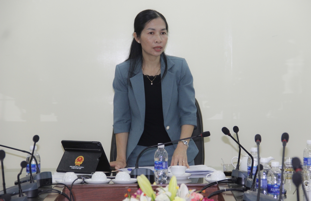 Bà Phạm Thị Phương Hoa, Trưởng Ban Pháp chế HĐND tỉnh phát biểu tại buổi làm việc.