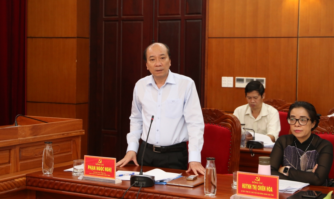 Phó Bí thư Tỉnh ủy, Chủ tịch UBND tỉnh Phạm Ngọc Nghị đóng góp ý kiến tại hội nghị.