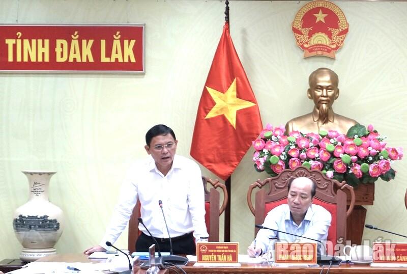  Phó Chủ tịch Thường trực UBND tỉnh Nguyễn Tuấn Hà đóng góp ý kiến tại cuộc họp.