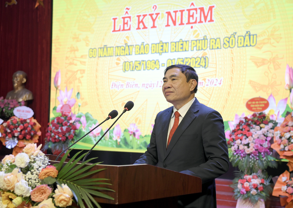 Đồng chí Trần Quốc Cường, Ủy viên Trung ương Đảng, Bí thư Tỉnh ủy phát biểu tại Lễ kỷ niệm.